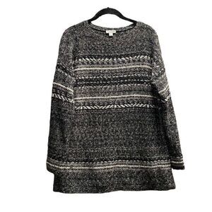 J Jill, women’s gray and black knit long sleeve crewneck sweater S/XS